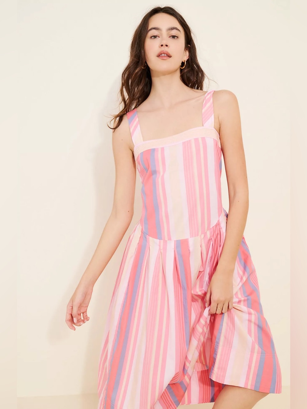 Free People Pink & Blue Striped Midi Sundress